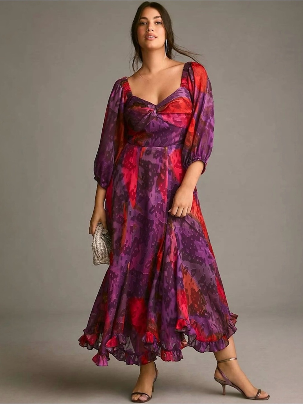 $425 Hutch Anthropologie Ruffle Space Layered Unstructured Vibrant Dress